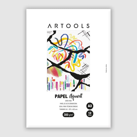 BLOCO AQUARELA ARTOOLS A3 100% CELULOSE 300G/M2 12 FOLHAS