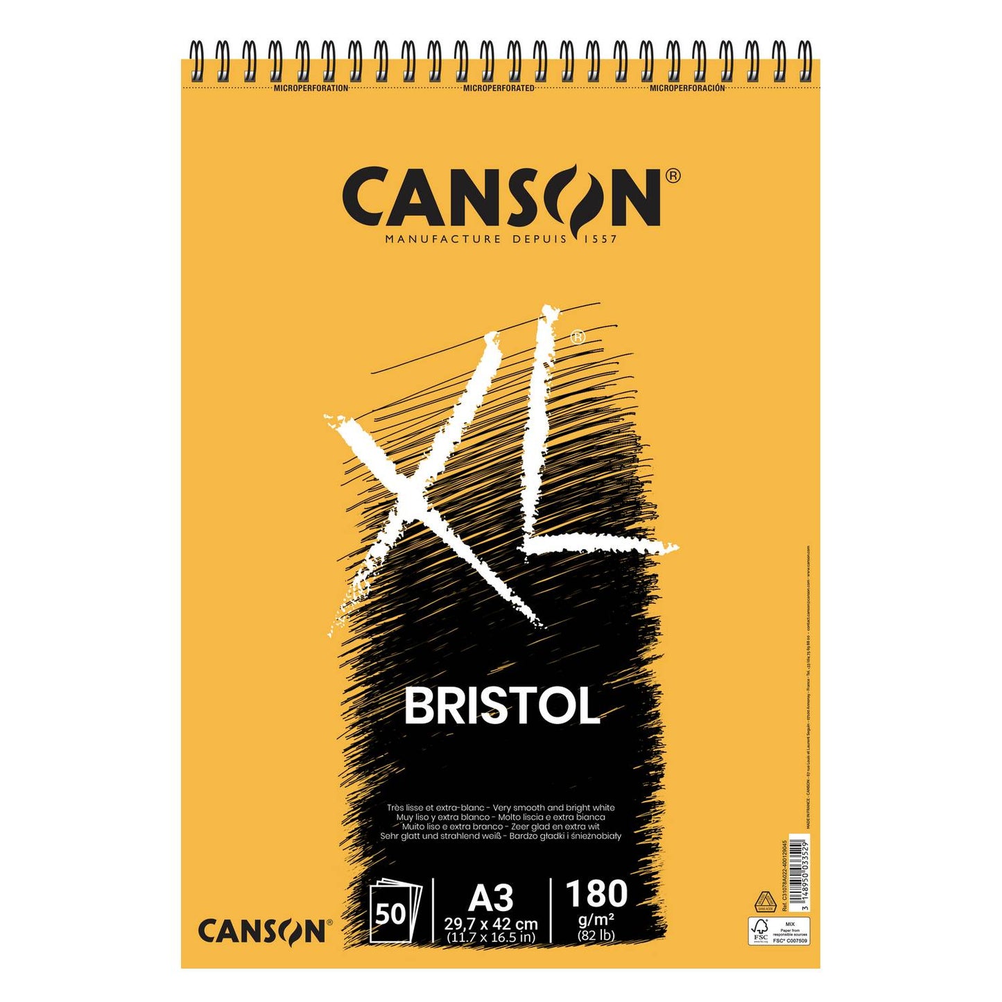 BLOCO CANSON XL BRISTOL A3 180g/m2 50 FOLHAS ESPIRAL