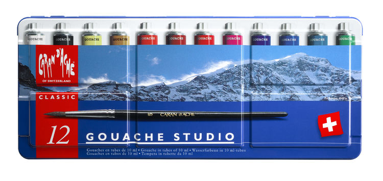 ESTOJO GOUACHE CARAN D´ACHE 12 TUBOS 10ml + PINCEL
