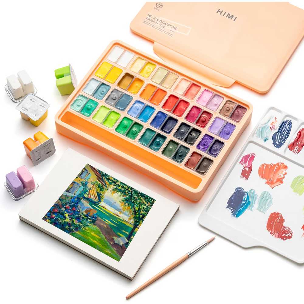 ESTOJO GOUACHE HIMI 48 CORES 12ML + 3 PINCEIS ESTOJO PEACH TST88