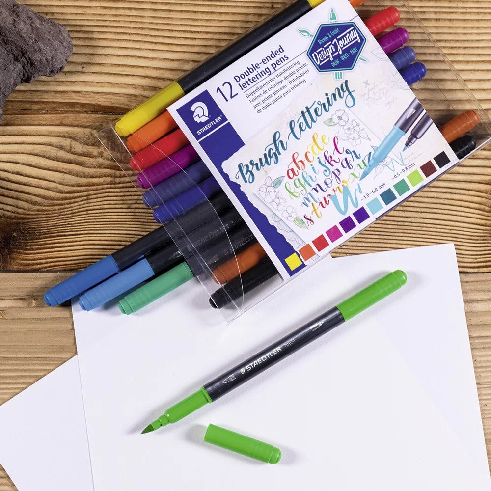 MARCADOR STAEDTLER BRUSH LETTERING 12 CORES PONTA DUPLA 3004