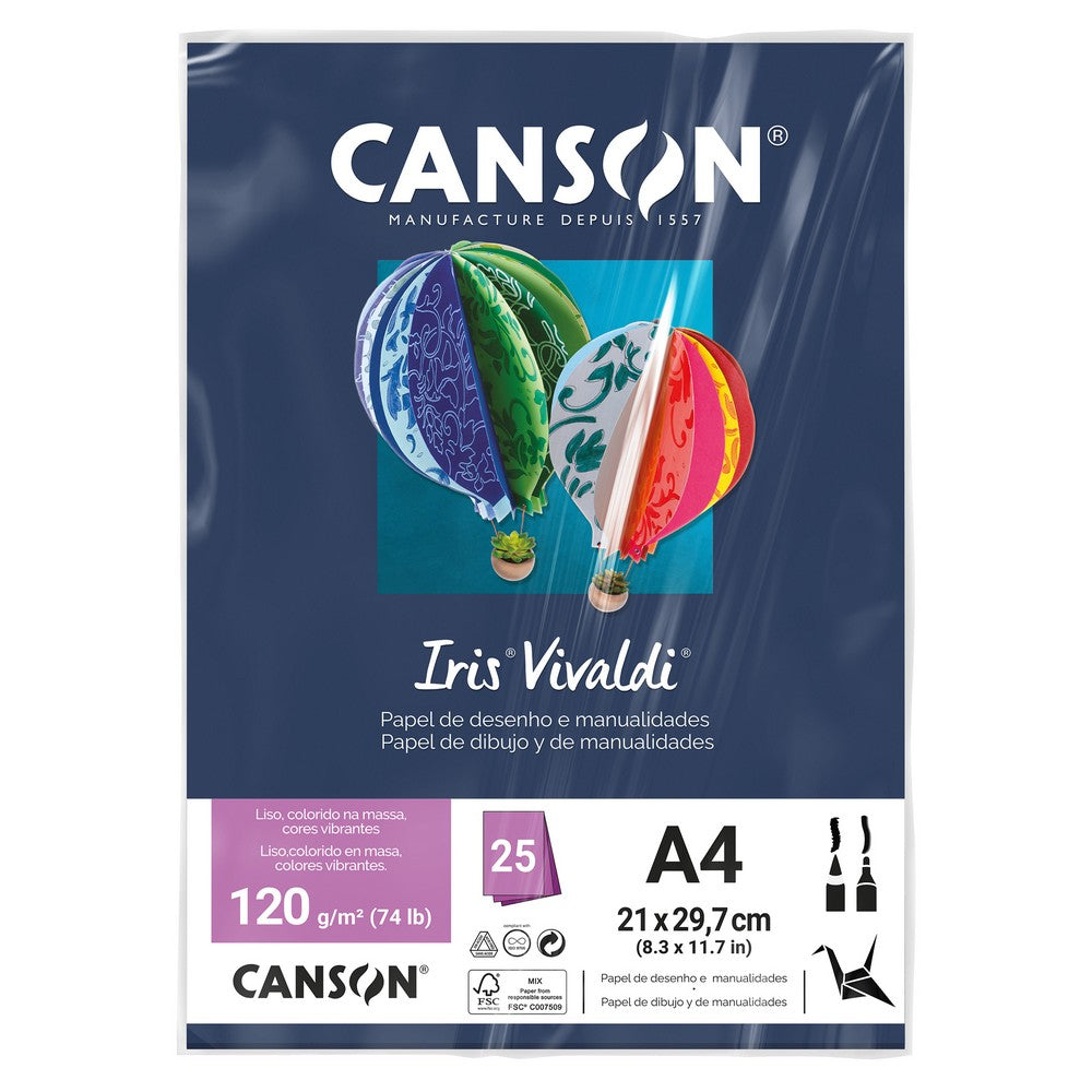 PAPEL CANSON IRIS VIVALDI A4 120G/M2 AZUL MARINHO 25FLS