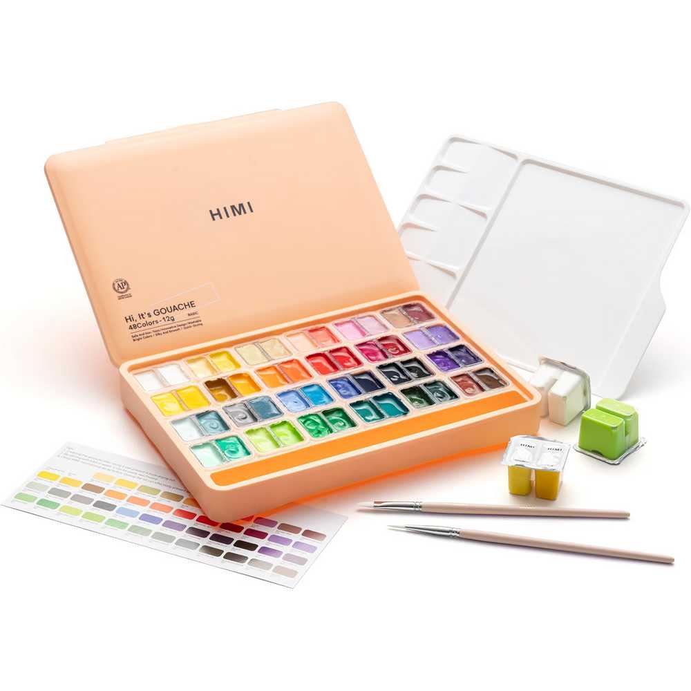 ESTOJO GOUACHE HIMI 48 CORES 12ML + 3 PINCEIS ESTOJO PEACH TST88