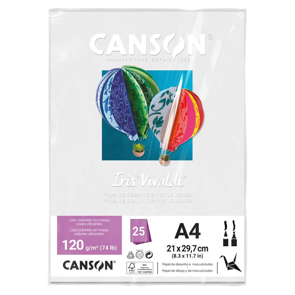 PAPEL CANSON IRIS VIVALDI A4 120G/M2 BRANCO C/ 25 FOLHAS