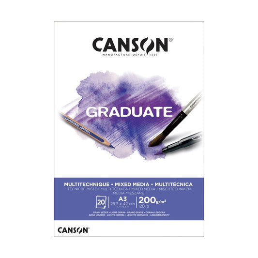 BLOCO CANSON GRADUATE MIX MEDIA A3 200G/M2 20 FOLHAS