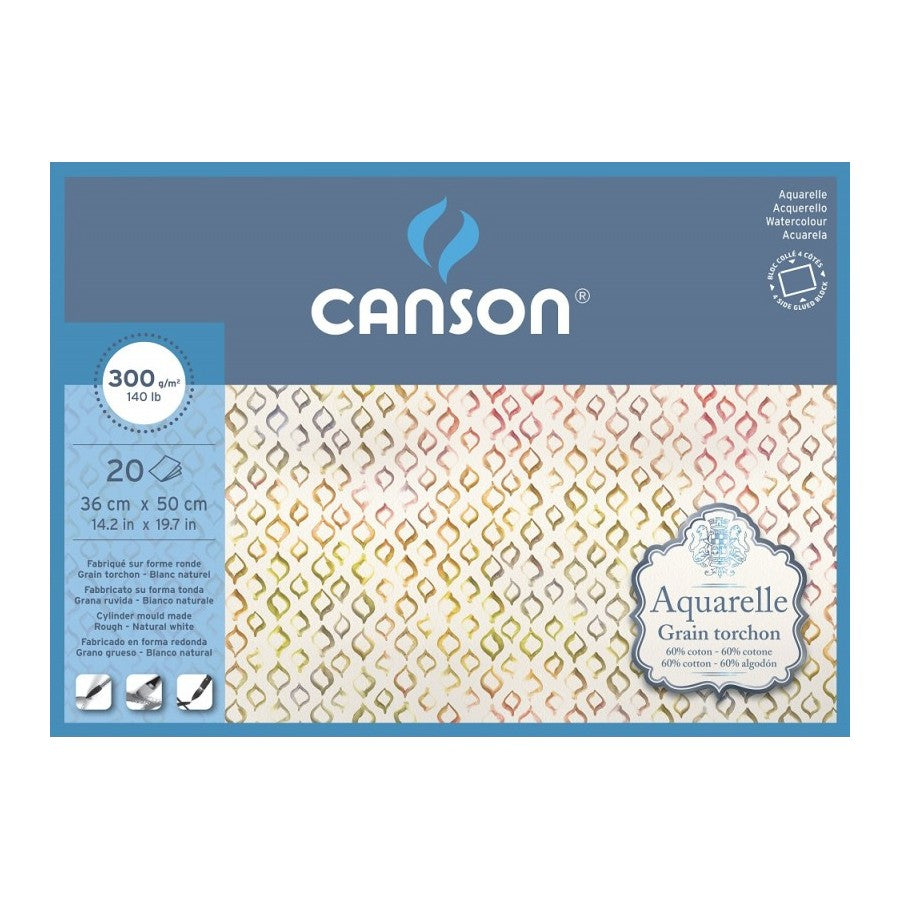 BLOCO CANSON AQUARELLE GR GROSSA 36X50 300G/M2 60%COTTON 20F