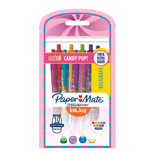 CANETA ESFEROGRAFICA PAPERMATE CANDY POP MINI POUCH RETRATIL 10 CORES
