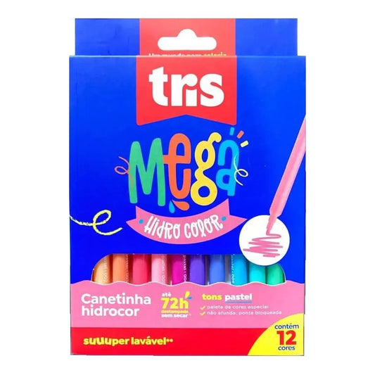 CANETA HIDROCOR TRIS MEGAHIDRO PASTEL 12 CORES
