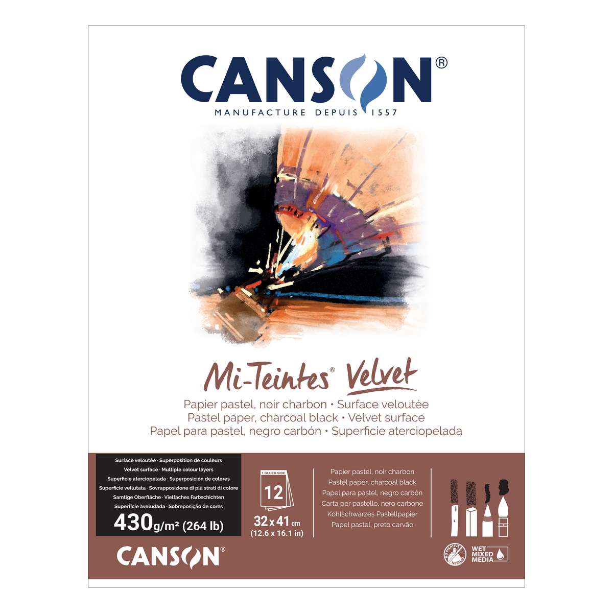 BLOCO CANSON MI-TEINTES VELVET PRETO 430g 32x41 12 FLS