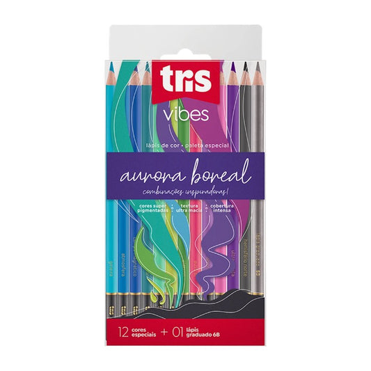 LAPIS COR TRIS VIBES 12 CORES AURORA BOREAL + LAPIS 6B