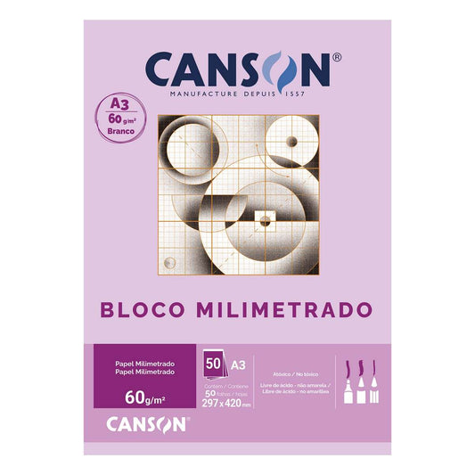 BLOCO CANSON MILIMETRADO A3 63g/m2 50 FOLHAS