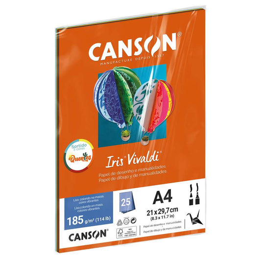 PAPEL CANSON IRIS VIVALDI A4 185G/M2 CORES QUENTES C/ 25 FL