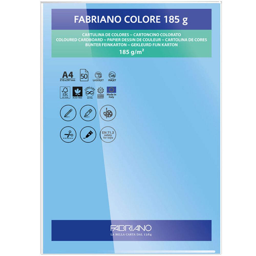 PAPEL FABRIANO COLORE 415 AZUL TURQUESA A4 185G C/10 UNI