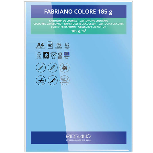 PAPEL FABRIANO COLORE 415 AZUL TURQUESA A4 185G C/10 UNI