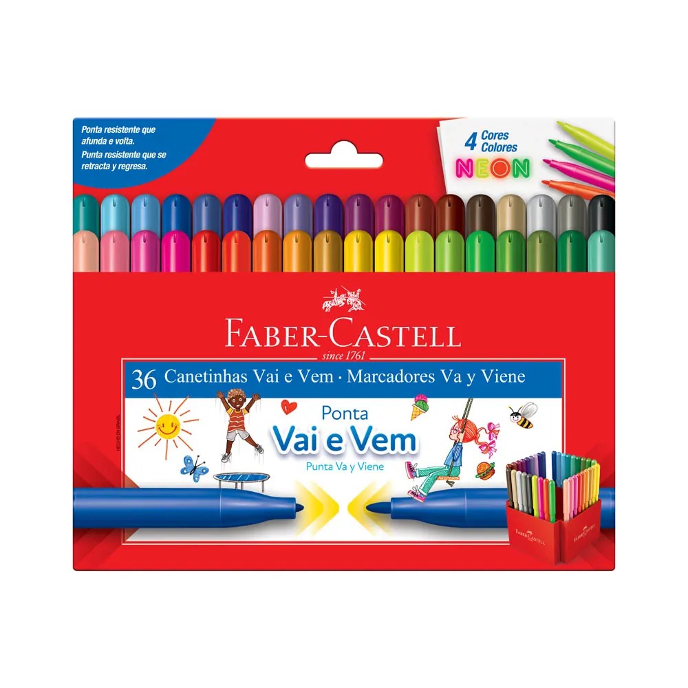ESTOJO CANETA FABER CASTELL VAI E VEM 36 CORES