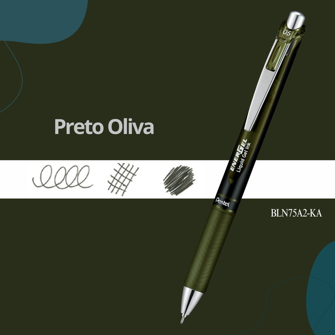 ESTOJO CANETA PENTEL ENERGEL BLACK COLORS PRETO (OLIVA, INDIGO, BORDO)