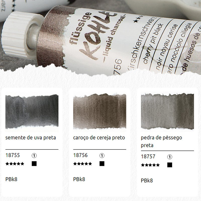 ESTOJO CARVAO LIQUIDO KOHLE SCHMINCKE 5ml C/ 03 CORES