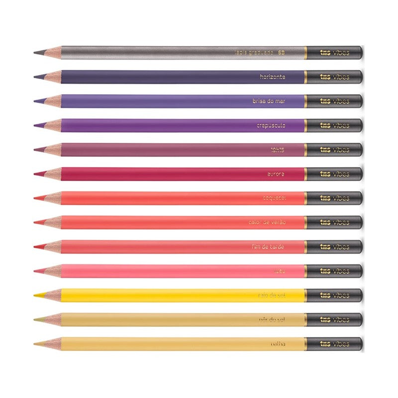 LAPIS COR TRIS VIBES 12 CORES ENTARDECER + LAPIS 6B