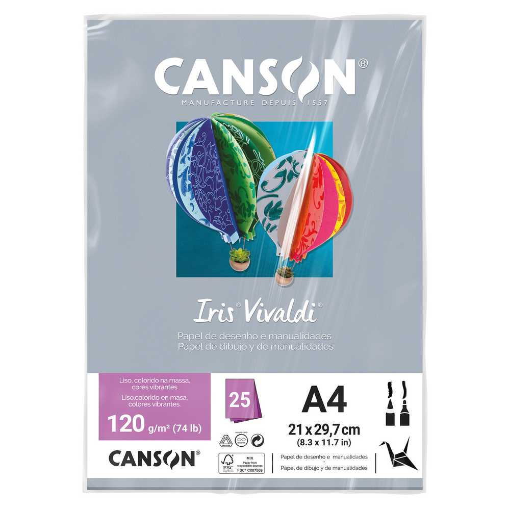 PAPEL CANSON IRIS VIVALDI A4 120G/M2 CINZA 25FLS