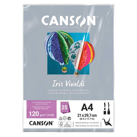 PAPEL CANSON IRIS VIVALDI A4 120G/M2 CINZA 25FLS