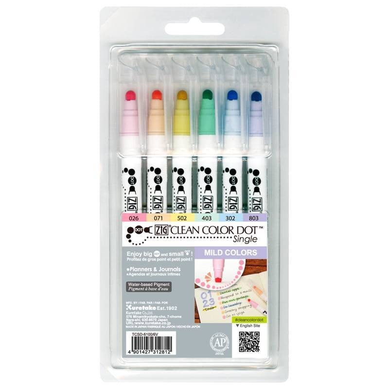ESTOJO CANETA ZIG CLEAN DOT COLOR SINGLE C/ 06 MILD COLORS TCSD-6100/6V