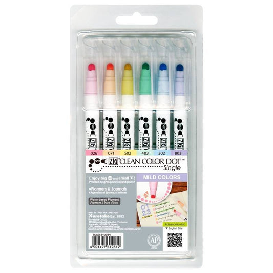 ESTOJO CANETA ZIG CLEAN DOT COLOR SINGLE C/ 06 MILD COLORS TCSD-6100/6V