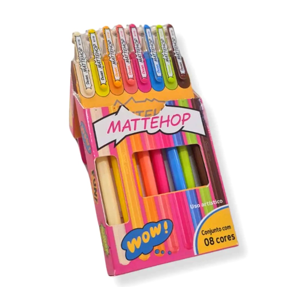 ESTOJO CANETA GEL PENTEL MATTEHOP 1.0MM C/ 08 CORES PASTEL