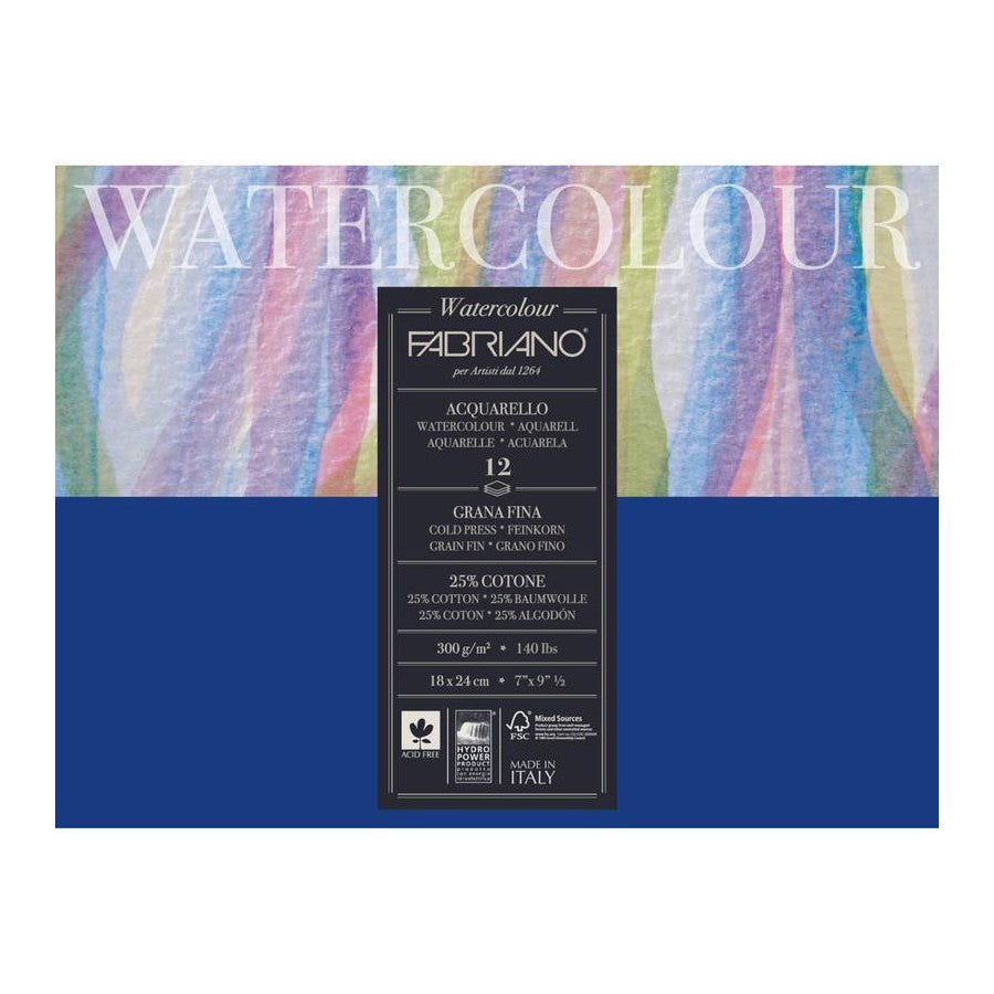 BLOCO FABRIANO WATERCOLOUR 300G/M2 GRANA FINA 18X24 12 FLS