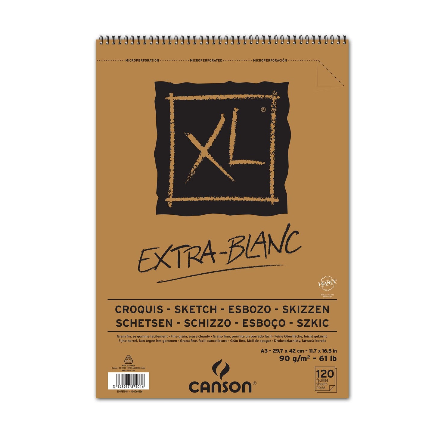 BLOCO CANSON XL CROQUIS EXTRA BLANC A3 90g/m2 120 FOLHAS