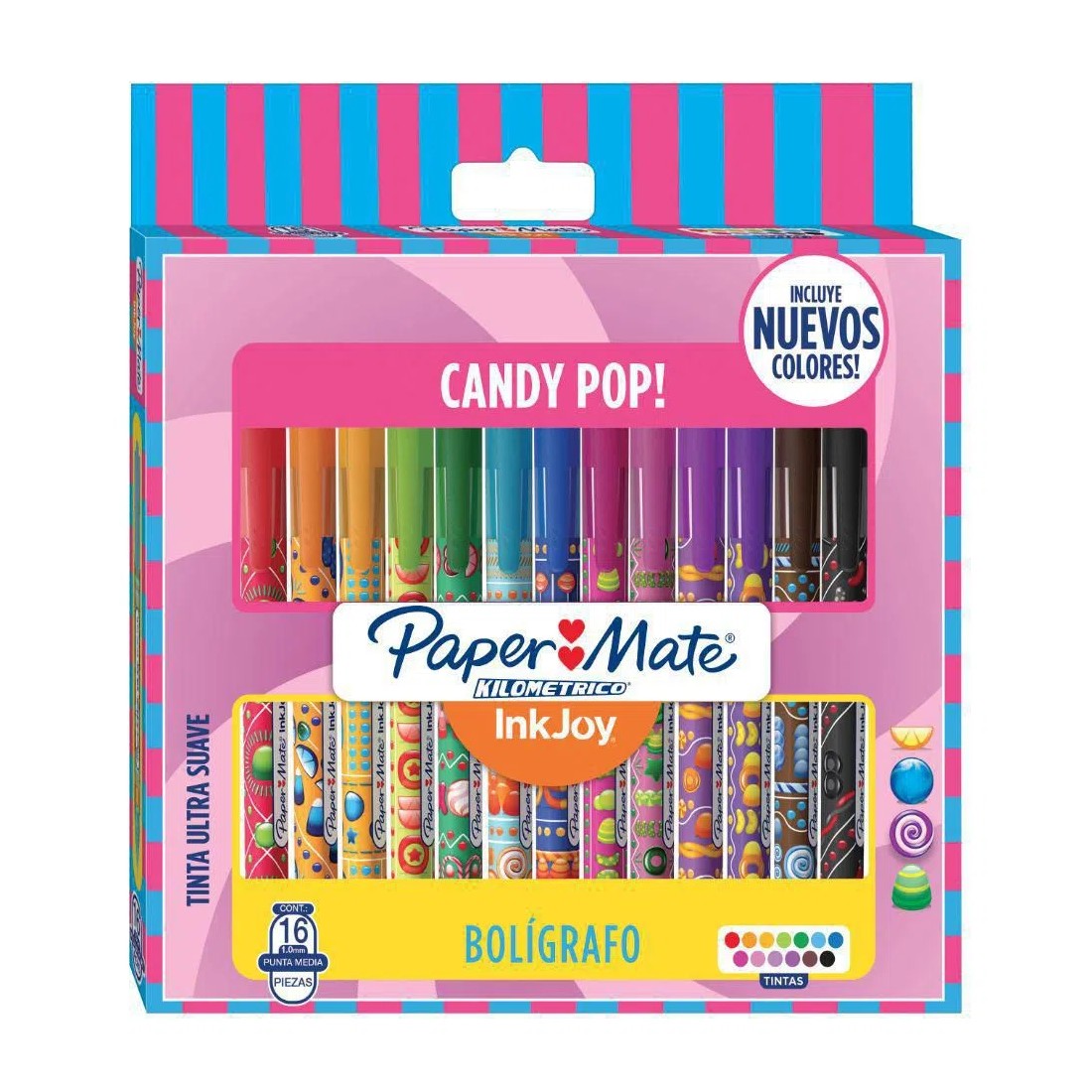 CANETA ESFEROGRAFICA PAPERMATE CANDY POP C/16 CORES