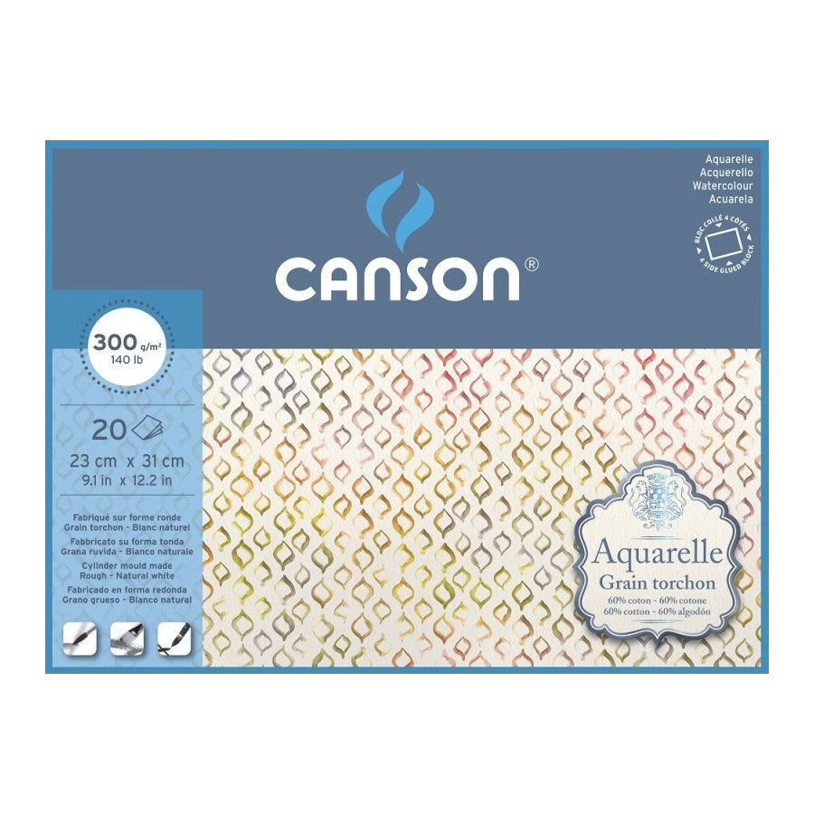 BLOCO CANSON AQUARELLE GR GROSSA 23X31 300G/M2 60%COTTON 20F