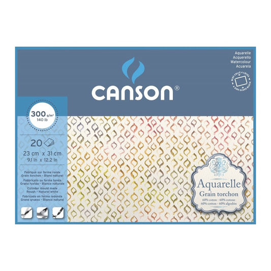 BLOCO CANSON AQUARELLE GR GROSSA 23X31 300G/M2 60%COTTON 20F