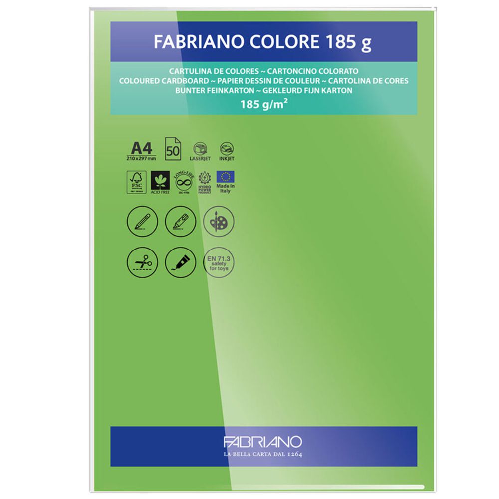 PAPEL FABRIANO COLORE 420 VERDE MALAQUITA A4 185G C/10 UNI