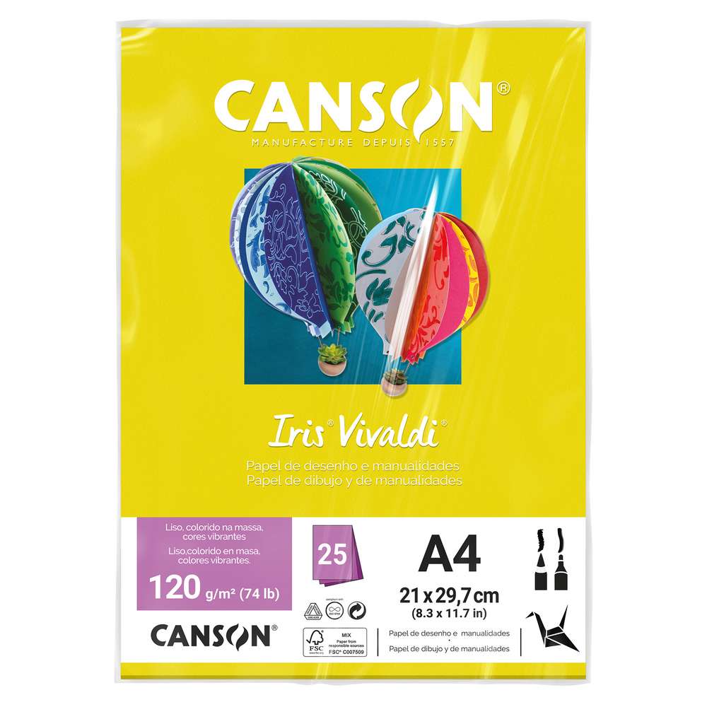 PAPEL CANSON IRIS VIVALDI A4 120G/M2 AMARELO 25FLS