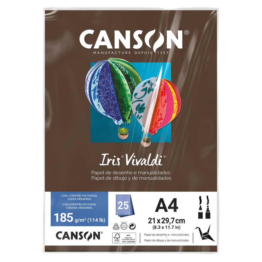 PAPEL CANSON IRIS VIVALDI A4 185G/M2 CHOCOLATE 25FL