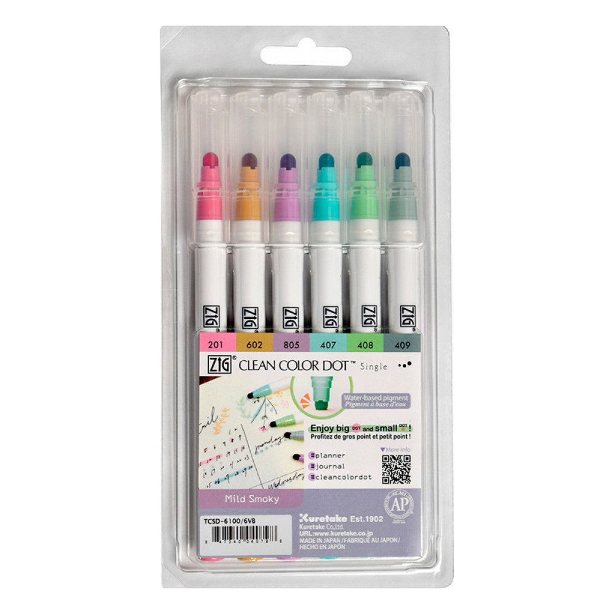 ESTOJO CANETA ZIG CLEAN DOT COLOR SINGLE C/ 06 MILD SMOKY TCSD61006VB