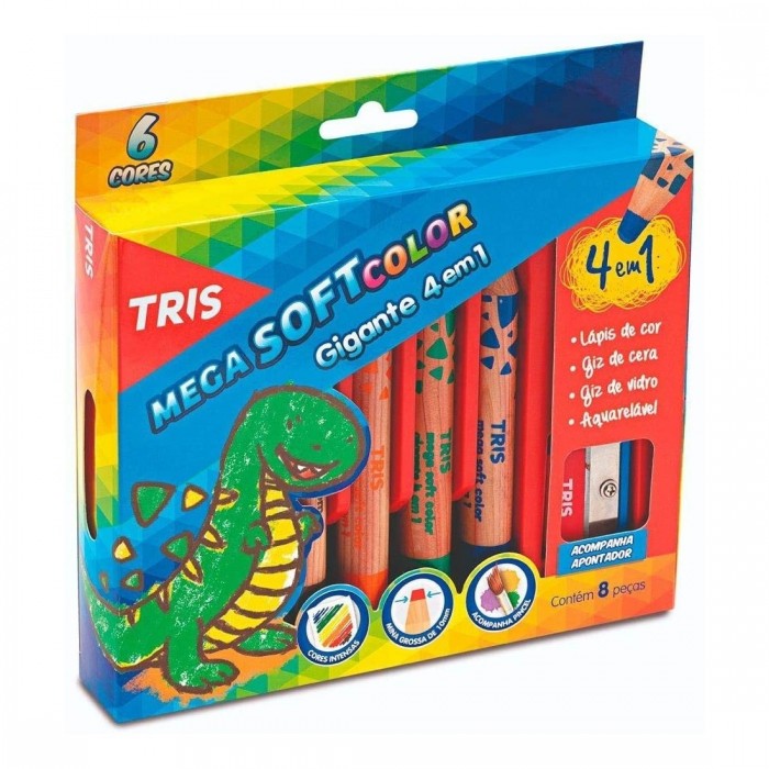 LAPIS COR TRIS MEGA SOFT GIGANTE 08 CORES 4 EM 1