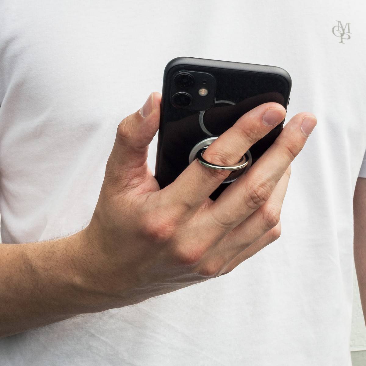 SUPORTE DE ANEL PARA CELULAR COM LOGO PRATEADO Ø 4CM HAHNEMUHLE