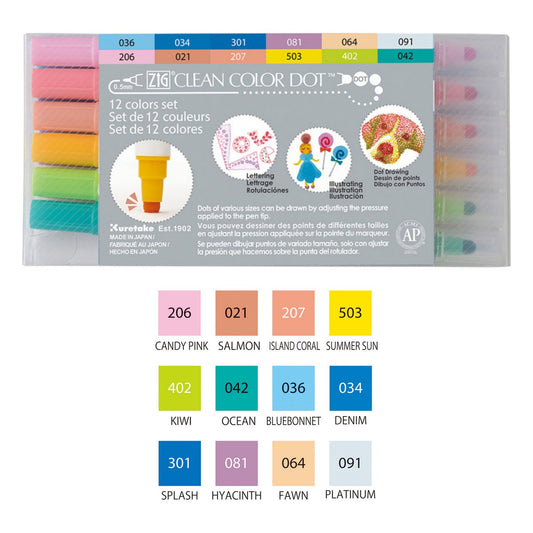 ESTOJO CANETA ZIG CLEAN DOT COLOR DUPLA C/ 12 TC610012V