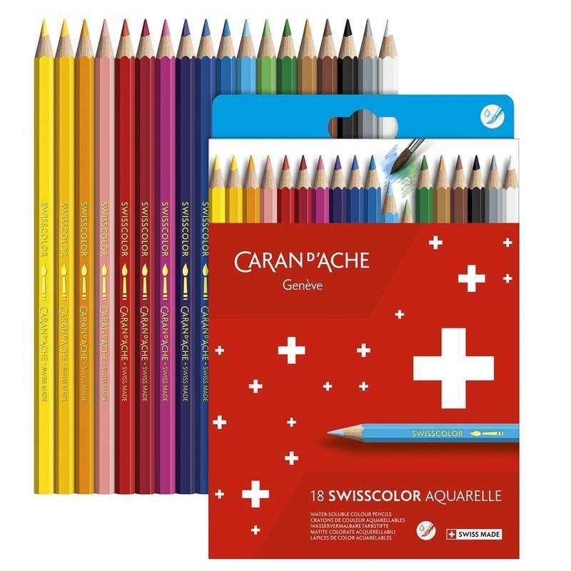 LAPIS AQUARELAVEL CARAN D´ACHE SWISSCOLOR CARDBOARD 18 CORES