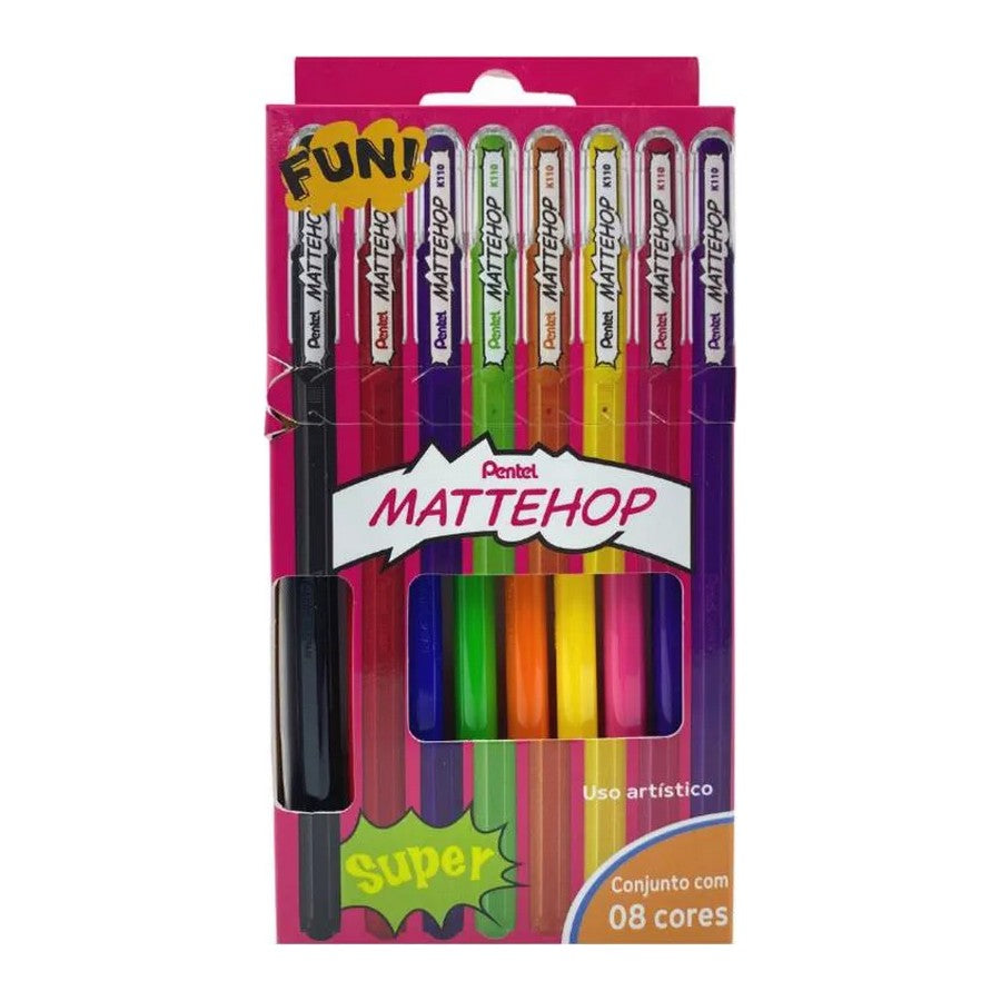 ESTOJO CANETA GEL PENTEL MATTEHOP 1.0MM C/ 08 CORES