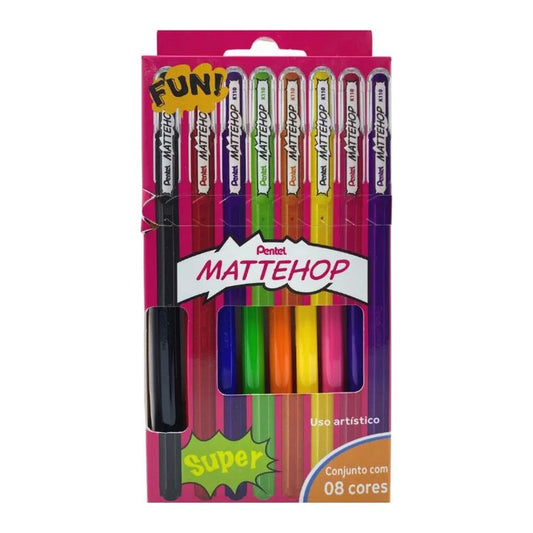 ESTOJO CANETA GEL PENTEL MATTEHOP 1.0MM C/ 08 CORES
