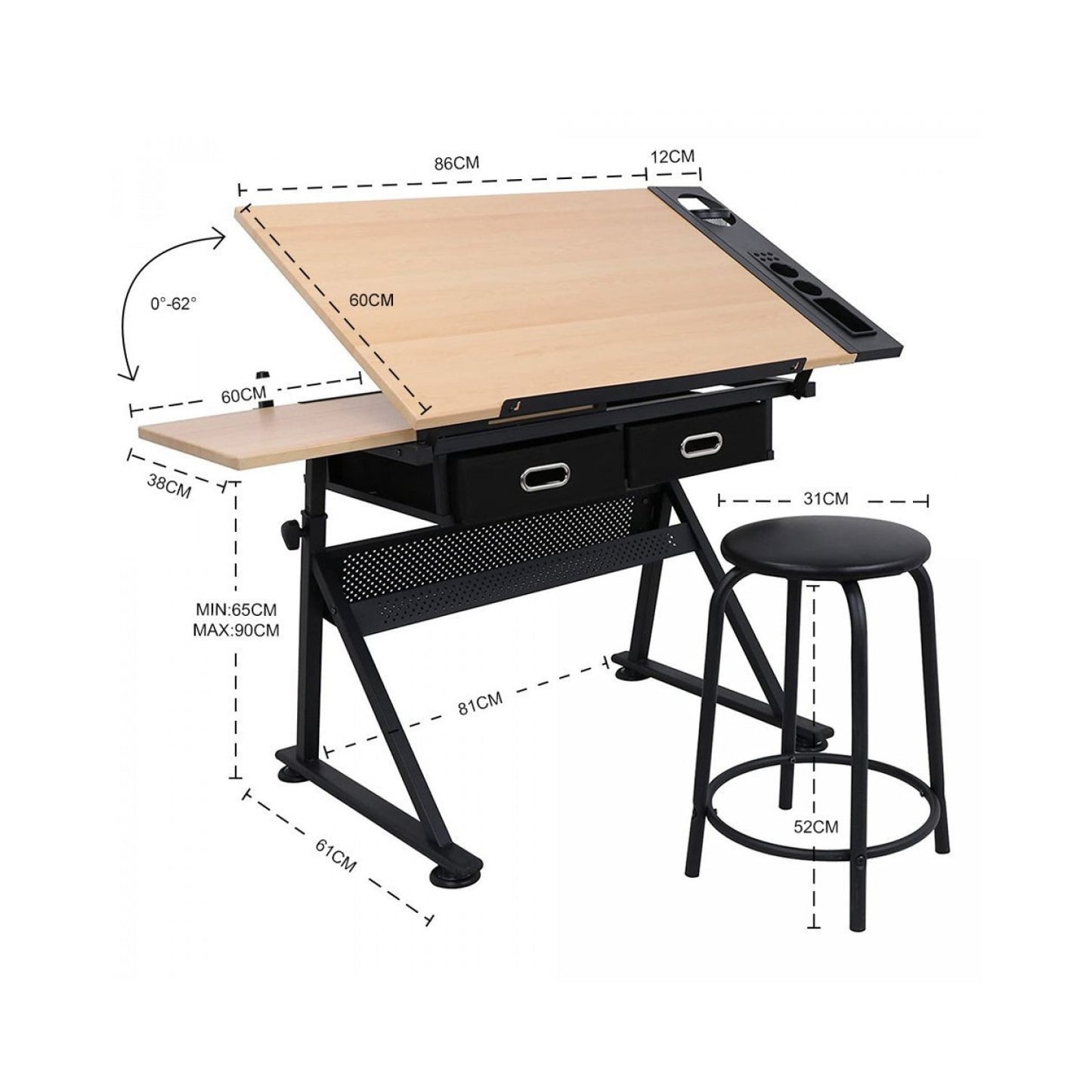 MESA DE DESENHO DRAWING TABLE SINOART BOARD C/ BANQUETA