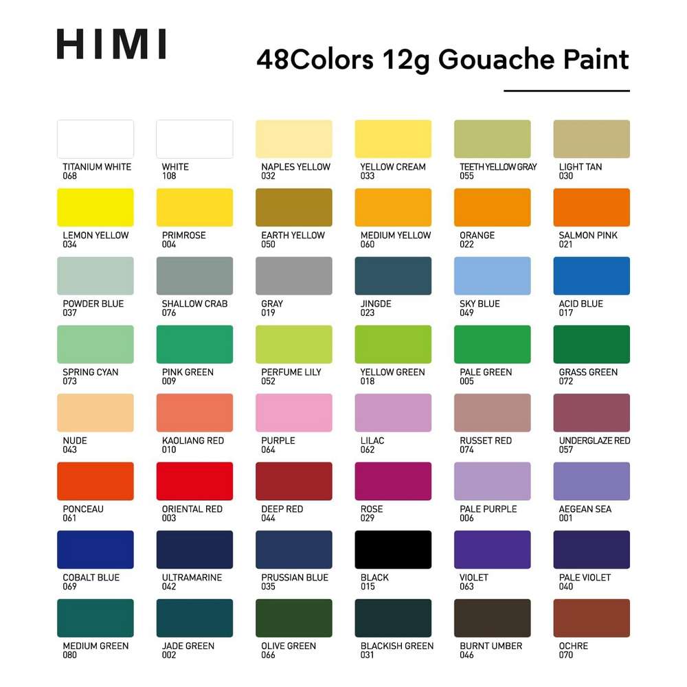 ESTOJO GOUACHE HIMI 48 CORES 12ML + 12 ACESSORIOS ARTISTICOS