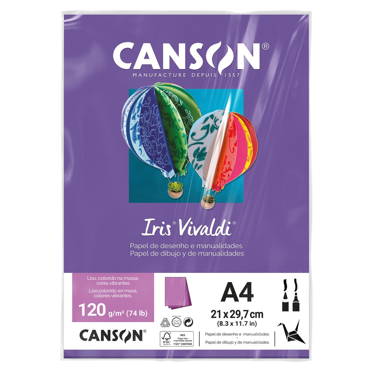 PAPEL CANSON IRIS VIVALDI A4 120G/M2 VIOLETA C/ 25 FOLHAS