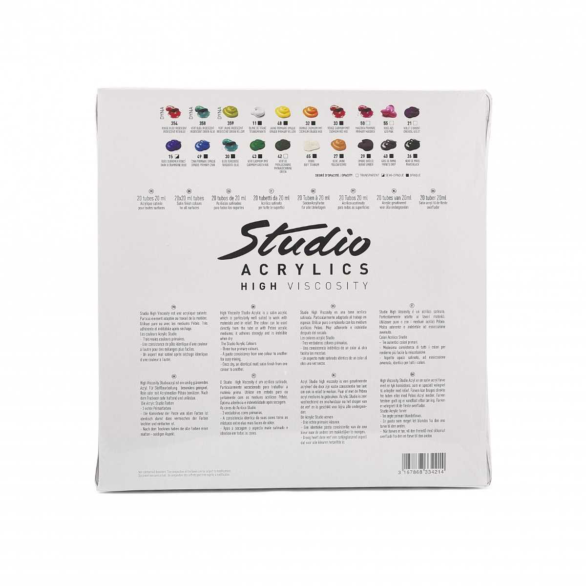 ESTOJO ACRILICA PEBEO HV STUDIO 20 TUBOS 20ML + 01 PINCEL