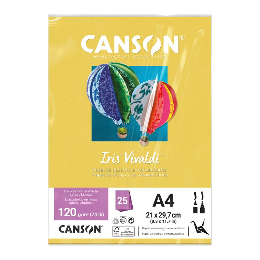 PAPEL CANSON IRIS VIVALDI A4 120G/M2 AMARELO LIMAO 25FLS