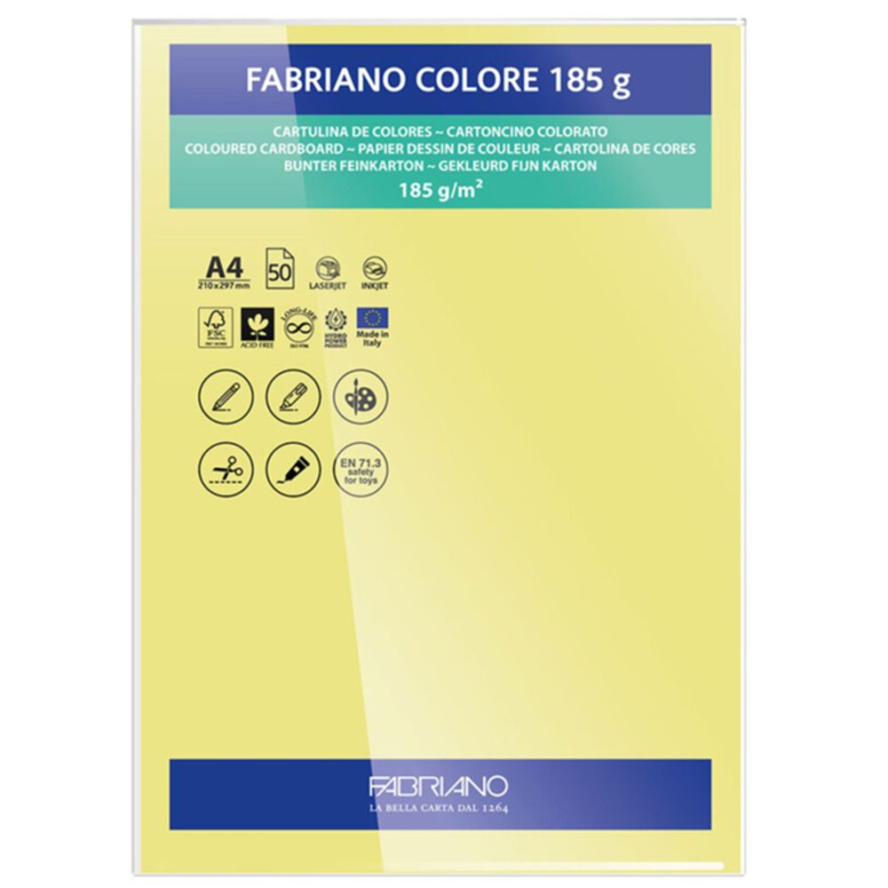 PAPEL FABRIANO COLORE 402 AMARELO BANANA A4 185G C/10 UNI