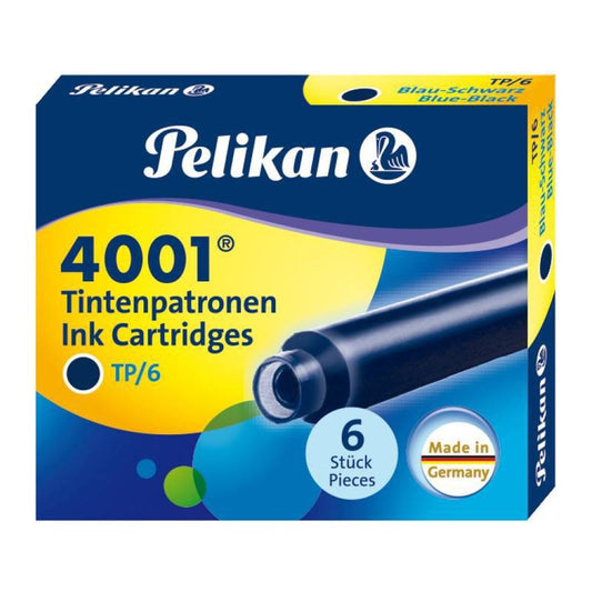 CARTUCHO TINTA PELIKAN CANETA PENA 4001 BLUE BLACK C/ 06