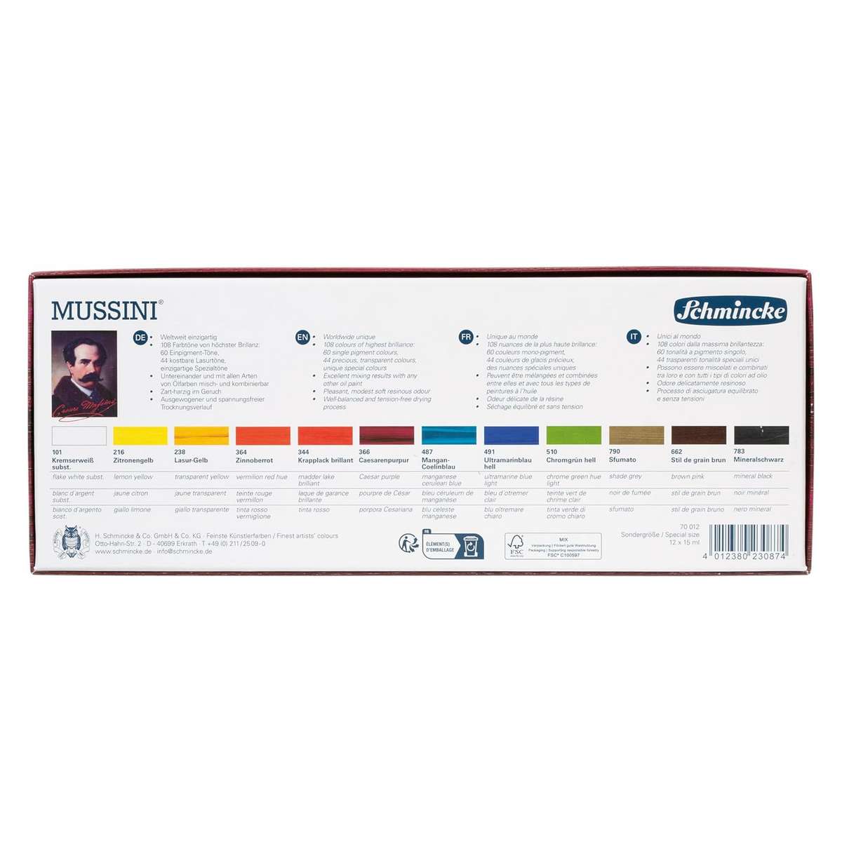 ESTOJO OLEO SCHMINCKE MUSSINI 12 TUBOS 15ml